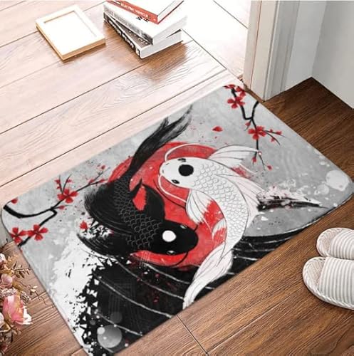 Koi Fish Yin Yang Fußmatte Teppichmatte Teppich Polyester rutschfest Bodendekor Bad Badezimmer Küche Balkon 40x60 von SMILEFUN