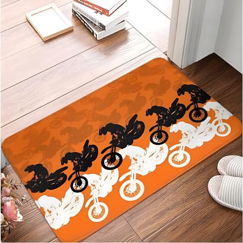 SMILEFUN Orange Dirt Bike Motocross Mx Racing Fußmatte Teppich Teppichmatte Fußmatte Badematte Rutschfester Eingang Küche Schlafzimmer Langlebig Waschbar 40 * 60 cm von SMILEFUN
