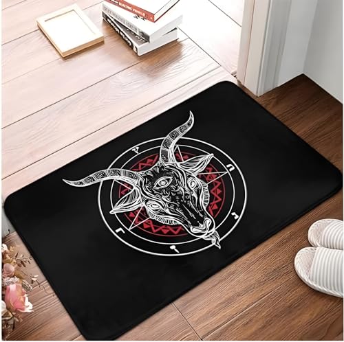 SMILEFUN Satanische Ziege Baphomet Kreis Fußmatte Teppichmatte Teppich Polyester rutschfest Bodendekor Bad Badezimmer Küche Wohnzimmer waschbar von SMILEFUN