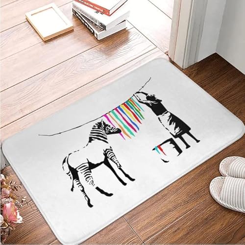 Zebrastreifen Waschen Banksy Fußmatte Teppichmatte Teppich Polyester rutschfest Bodendekor Bad Badezimmer Küche Balkon 40x60 von SMILEFUN