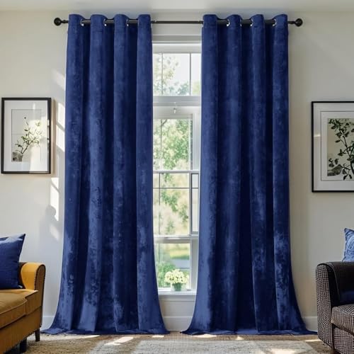 SMILETIME Marineblaue Pannesamt-Vorhänge, luxuriös, wärmeisoliert, schalldichte Vorhänge für Wohnzimmer, Schlafzimmer, Büro, weich und langlebig, lichtfilternde Fensterbehandlungen, 2 Paneele von SMILETIME