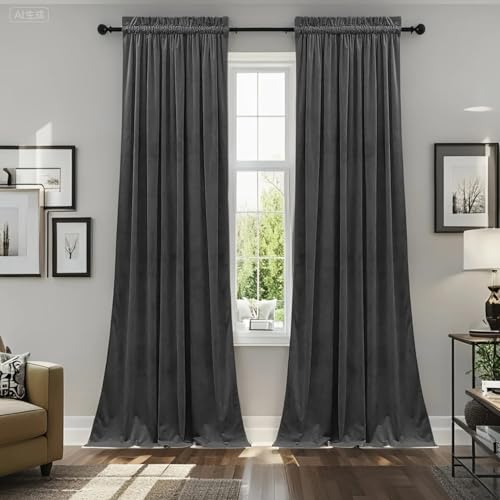 SMILETIME Samtvorhänge mit Stangentasche, 160 cm lang, superweich, Privatsphäre, geräuschreduzierend, lichtfilternd, Samtvorhänge für Wohnzimmer, Schlafzimmer, 2 Paneele, 132 x 160 cm, Dunkelgrau SMILETIME Samtvorhänge mit Stangentasche, 160 cm lang, superweich, Privatsphäre, geräuschreduzierend, lichtfilternd, Samtvorhänge für Wohnzimmer, Schlafzimmer, 2 Paneele, 132 x 160 cm, Dunkelgrau von SMILETIME
