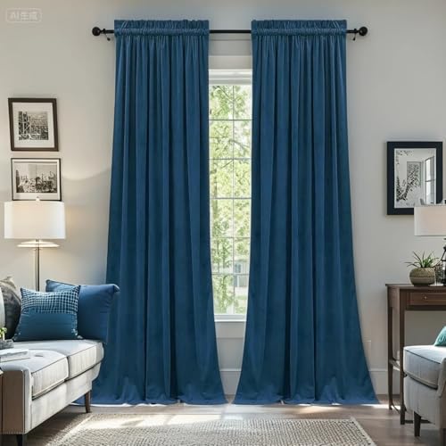 SMILETIME Samtvorhänge mit Stangentasche, 183 cm lang, superweich, Privatsphäre, geräuschreduzierend, lichtfilternd, Samtvorhänge für Wohnzimmer, Schlafzimmer, 132 x 183 cm, Marineblau, 2 Vorhänge SMILETIME Samtvorhänge mit Stangentasche, 183 cm lang, superweich, Privatsphäre, geräuschreduzierend, lichtfilternd, Samtvorhänge für Wohnzimmer, Schlafzimmer, 132 x 183 cm, Marineblau, 2 Vorhänge von SMILETIME