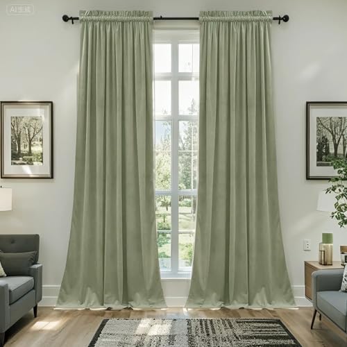 SMILETIME Samtvorhänge mit Stangentasche, 183 cm lang, superweich, Privatsphäre, geräuschreduzierend, lichtfilternd, Samtvorhänge für Wohnzimmer, Schlafzimmer, 132 x 183 cm, Salbeigrün SMILETIME Samtvorhänge mit Stangentasche, 183 cm lang, superweich, Privatsphäre, geräuschreduzierend, lichtfilternd, Samtvorhänge für Wohnzimmer, Schlafzimmer, 132 x 183 cm, Salbeigrün von SMILETIME
