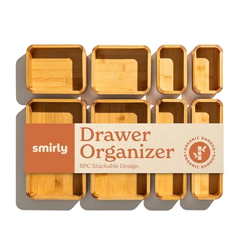 SMIRLY 8-teiliges Bambus-Küchenschubladen-Organizer-Set für große und kleine Utensilien, Mehrzweck-Aufbewahrungsbox – Badezimmer, Nachttisch, Schmuck, Besteck, Messer, Gewürze, Handtuch SMIRLY 8-teiliges Bambus-Küchenschubladen-Organizer-Set für große und kleine Utensilien, Mehrzweck-Aufbewahrungsbox – Badezimmer, Nachttisch, Schmuck, Besteck, Messer, Gewürze, Handtuch von SMIRLY
