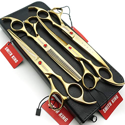 7.0 Zoll Hundepflege Schere Set Hund gerade Schere Ausdünnungsschere gebogene Schere 4Stk Set von Smith King
