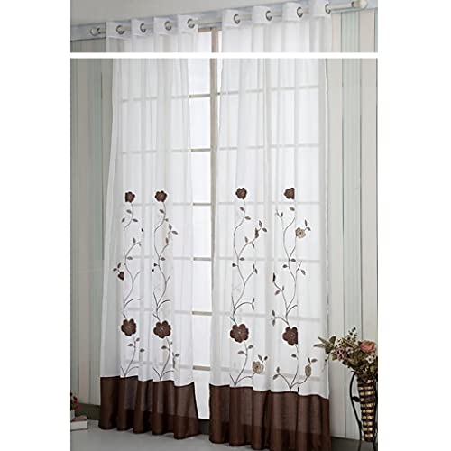 SMITHOOM 2er-Set Vorhänge mit Ösen Elegant Blumen Bestickt Transparenten Voile Gardinen für Schlafzimmer Wohnzimmer Esszimmer Balkon Fensterdekoration Braun 140x225cm von SMITHOOM