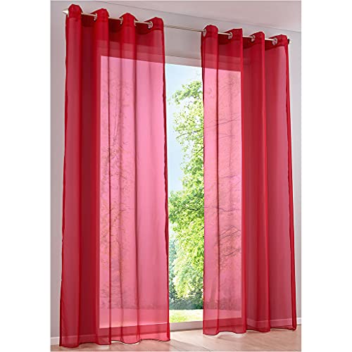 SMITHOOM 2er-Set Vorhänge mit Ösen Klassisch Einfarbig Transparenten Gardine Voile für Wohnzimmer Schlafzimmer Balkon Arbeitszimmer Fensterdekoration Rot 140x145cm von SMITHOOM