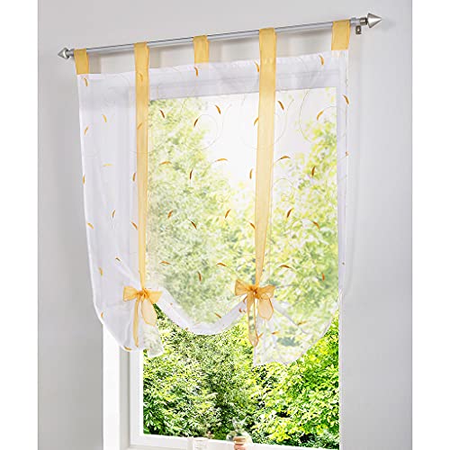 smithoom Voile Raffgardine Florales Stickerei Vorhang Durchscheinend Raffrollos für Schlafzimmer Wohnzimmer Küche Badezimmer Fensterdekoration Gelb 80x140cm von smithoom