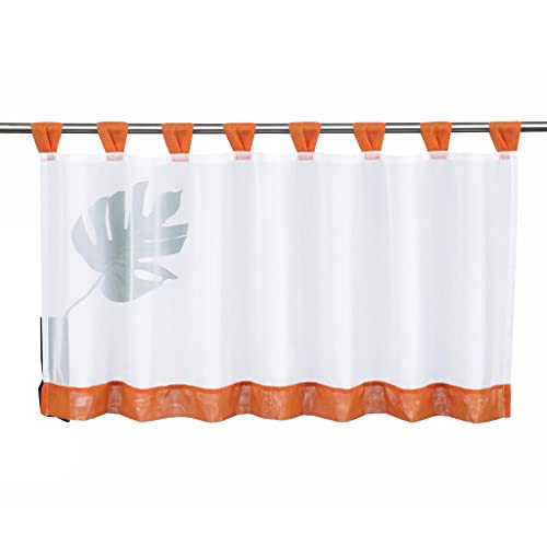 Smithoom 1 Stück kurze durchsichtige Gardine Küche Schlaufen oben halbe Café Vorhänge Voile für Balkon Badezimmer kleine Fensterdekoration orange 120 x 45 cm von SMITHOOM