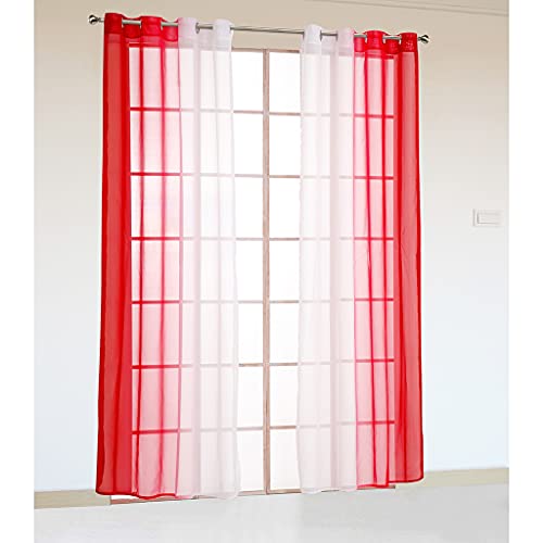 SMITHOOM 2er-Set Gardinen mit Ösen Transparent Voile Vorhänge Elegant Farbverläufe für Wohnzimmer Schlafzimmer Balkon Arbeitszimmer Rot mit Weiß 140x225cm von SMITHOOM