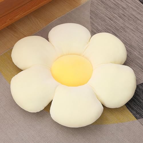 SMIUPIN Blume Bodenkissen Kissen, Plüsch Dekoration werfen Kissen Stuhlkissen Kissen, Sitzen zurück Kissen für Sofa Büro Schlafzimmer (Gelb&Weiß, 17,7 Zoll/45 cm) von SMIUPIN