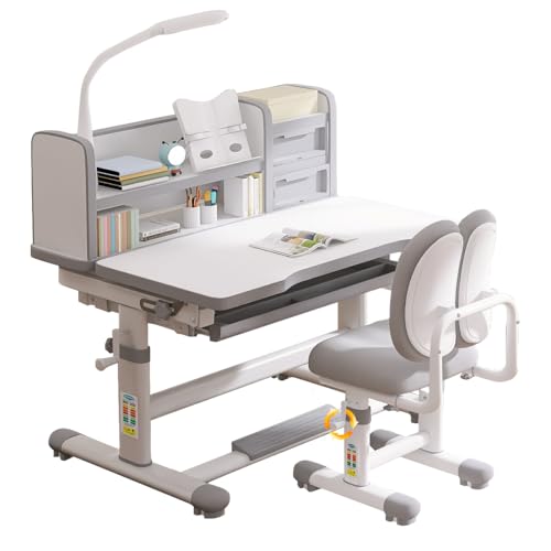 SMIXLVY Büro- und Stuhl-Set für Kinder, Tisch und Stühle, höhenverstellbar, mit Trennwänden und Schubladen, Arbeitsschreibtisch mit ergonomischem Stuhl von SMIXLVY