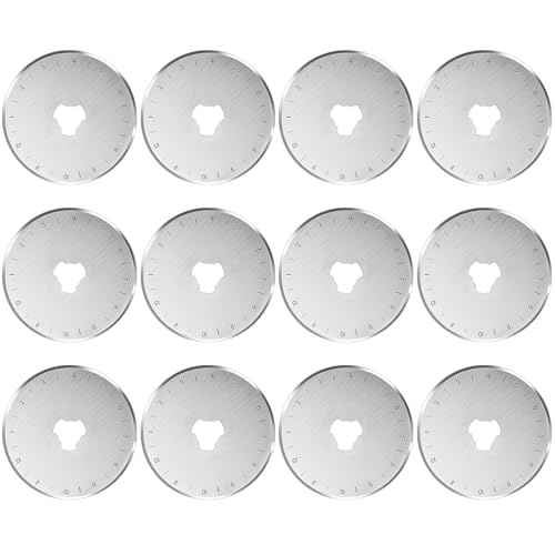 12 Stück 45 mm rotierende Stahlklingen, scharfe und langlebige Ersatzklingen mit Skala zum Quilten, Nähen, Stoffschneiden (Pflaumenblütenloch) von SMLBJUTE