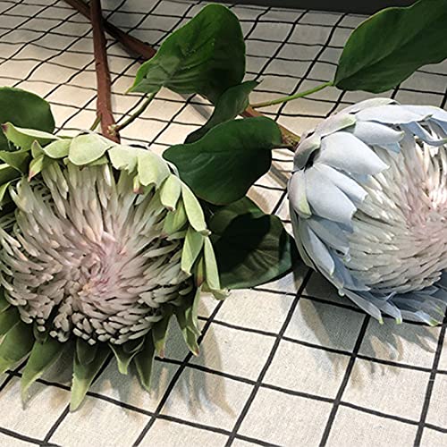 SMLJFO Künstliche Blumen, Protea-Cynaroides, einzelner Stiel, tropische Blumen, König Protea, Seide, Blumenstrauß, Blumenarrangements, Dekor/Weiß von SMLJFO