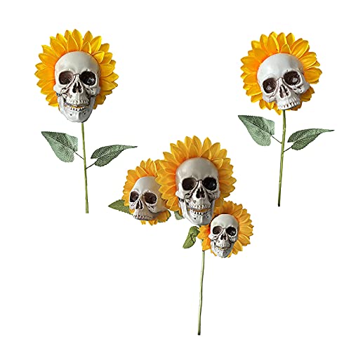 SMLJFO Künstliche Pflanzen, Sonnenblume, Halloween, Sonnenblume, Totenkopf, Garten, künstliche Blumen, Horror-Szene, Dekoration, Requisiten für drinnen und draußen, Heim, Garten, Dekoration, 3 Stück von SMLJFO