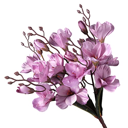 SMLJFO Künstlicher Magnolienstrauß, realistische Magnolie, Blumenarrangements, echte Haptik, Seide, Blumen, Brautschmuck, Hochzeitsstrauß für Zuhause, Tischdekoration, Foto-Requisiten., Violett von SMLJFO