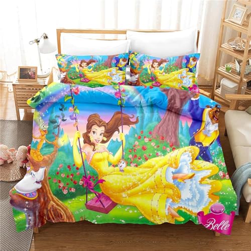 SMNVCKJ Bella Rapunzel Prinzessin KinderBettwäsche Prinzessinnen Bettwäsche Aschenputtel Bettbezug 3D-Digitaldruck Mikrofaser Mit Kissenbezug Für Jungen Und Mädchen (2,Single 135×200CM) von SMNVCKJ