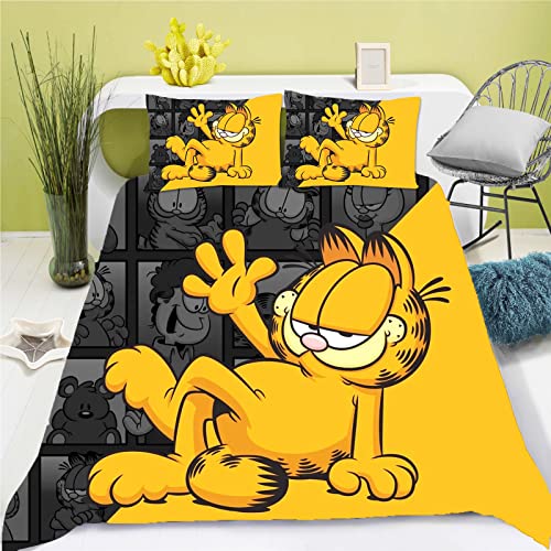 SMNVCKJ Cartoon Garfield Bettwäsche Kinder 3D Gedruckte Bettbezug Set Mikrofaser Mit Reißverschluss Für Kinder Junge (8,200 * 200) von SMNVCKJ
