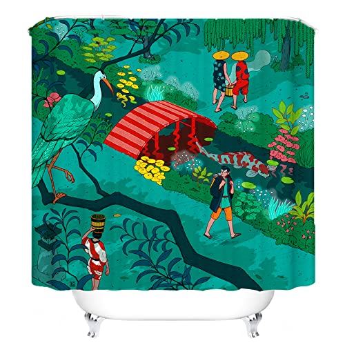 SMNVCKJ Cooler Japanischer Ukiyo-e Duschvorhang Mit Wellen, 180x180 Anime Octopus Asien Kraken Duschvorhang, 100% Polyester Wasserdicht (16,120 * 200cm) von SMNVCKJ