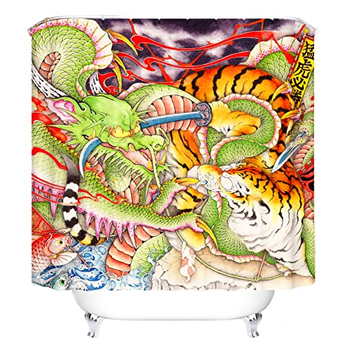 SMNVCKJ Cooler Japanischer Ukiyo-e Duschvorhang Mit Wellen, 180x180 Anime Octopus Asien Kraken Duschvorhang, 100% Polyester Wasserdicht (19,180 * 180cm) von SMNVCKJ