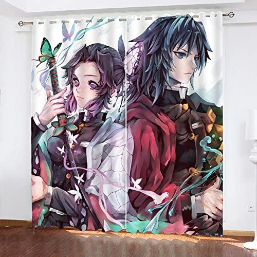 SMNVCKJ Demon Slayer Anime Muster Verdunkelungsvorhänge Für Jungen Und Mädchen Schlafzimmer Kinderzimmer Perforierte Vorhänge (1,100 × 140CM) von SMNVCKJ