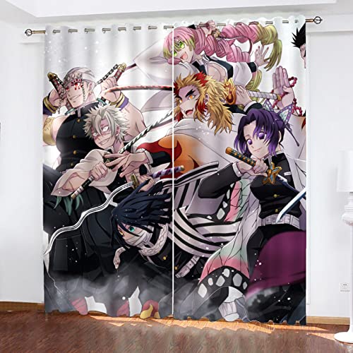 SMNVCKJ Demon Slayer Anime Muster Verdunkelungsvorhänge Für Jungen Und Mädchen Schlafzimmer Kinderzimmer Perforierte Vorhänge (11,100 × 140CM) von SMNVCKJ