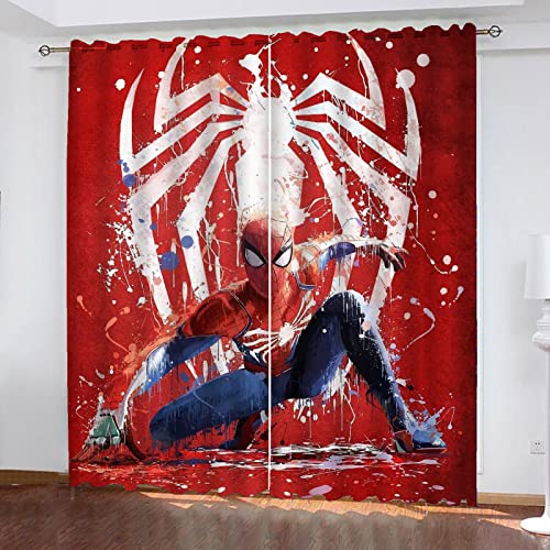 SMNVCKJ Gardinen Blickdicht Spidermen 2er Set Verdunklungsgardine Ösen Gardinen Vorhang Lichtundurchlässig Wärmeisolierung Polyester Schlafzimmer (1,150 × 166CM) von SMNVCKJ