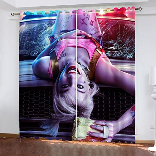 SMNVCKJ Neuer Gardinen Anime Blackout Vorhnge Pink Blue Beauty Comic Cartoon Mädchen Vorhänge Dekor Polyester Stoff (4,150 × 166CM) von SMNVCKJ