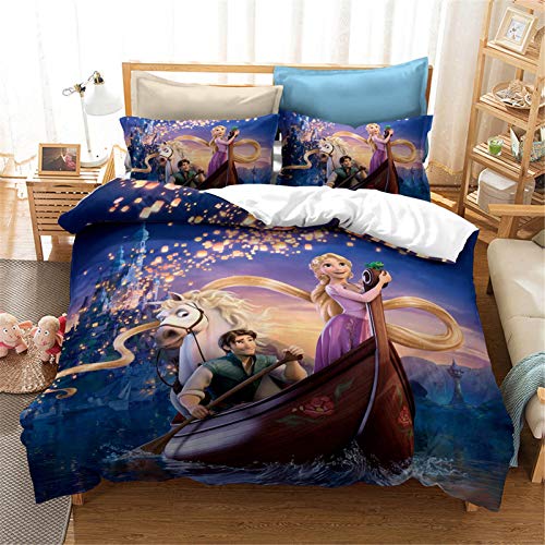 SMNVCKJ Prinzessinnen Bettwäsche 3D-Digitaldruck Mikrofaser Cartoon Quilt Cover Bella Aschenputtel Rapunzel Prinzessin Für Mädchen Kinder (7,Single 135×200CM) von SMNVCKJ