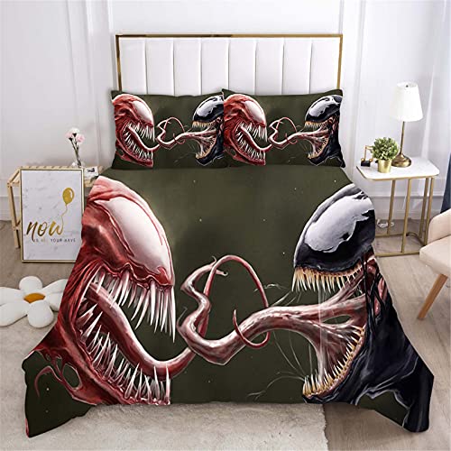 SMNVCKJ Venom Bettwäsche Mit Bettbezug Und Kissenbezügen, 3D Bettwäsche 100% Microfaser Für Erwachsene Und Kinder (18,Single 135×200CM) von SMNVCKJ