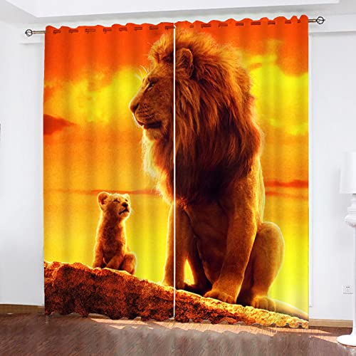 SMNVCKJ Verdunklungsgardinen König Der Löwen Muster Schalldämmend Mit Ösen Polyester Gardinen Wohnzimmer Schlafzimmer Kinderzimmer Küche (14,150 × 166CM) von SMNVCKJ