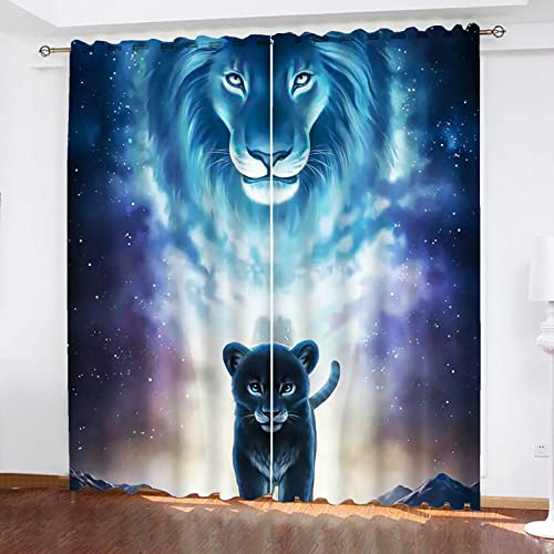 SMNVCKJ Verdunklungsgardinen König Der Löwen Muster Schalldämmend Mit Ösen Polyester Gardinen Wohnzimmer Schlafzimmer Kinderzimmer Küche (2,100 × 140CM) von SMNVCKJ