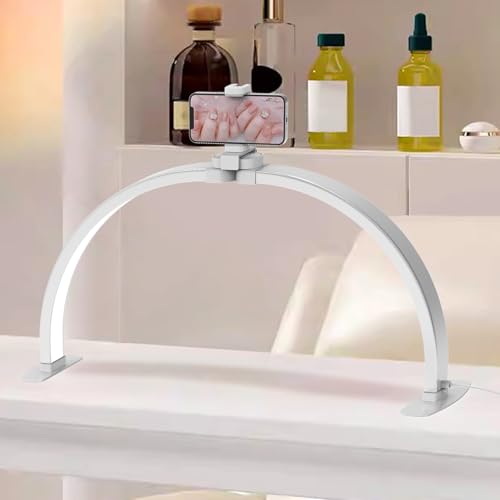 SMOCTAR Halbmond Lampe für Nagel Schreibtisch, 74CM Faltbare LED Nageltischlampe für Nail Tech mit Telefonhalter, Halbmond Licht Ästhetiker Wimpern Licht für Wimpernverlängerungen, Tattoo von SMOCTAR