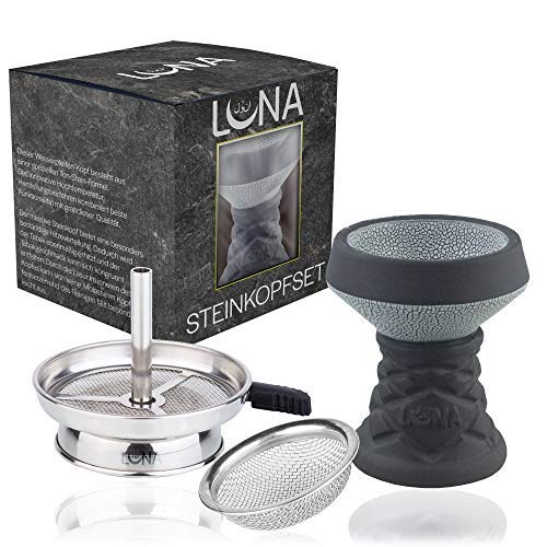 Premium Shisha Steinkopfset | Steinkopf und Sieb Set | Shishazubehör Set mit hoher Qualität (Steinkopf Set, Silber) von SMOKE 2U