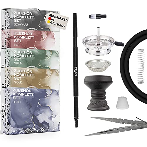 SMOKE 2U Premium Shisha Zubehör Komplett Set - Tragbare to Go Tasche - Kaminaufsatz Sieb Steinkopf Mundstück Schlauch Endstück Knickschutz Dichtung Zange - Qualitativ und Hochwertig (Grün) von SMOKE 2U