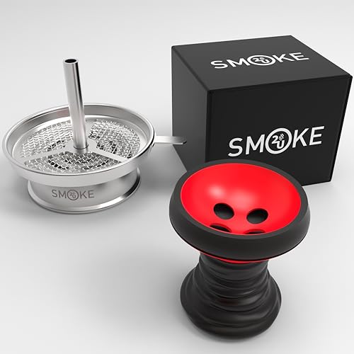 SMOKE 2U Premium Universal Steinkopf Set für Shisha | Glasierter Innenraum | Kaminaufsatz mit Einlegesieb aus Edelstahl und einem Gummigriff inkl. Kopfdichtung (Rot) von SMOKE 2U