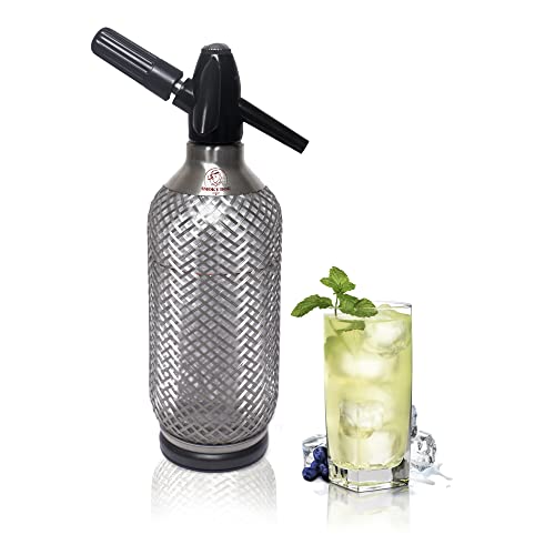 Smoky Dog,Premium-Glas-Soda-Siphon mit Edelstahl-Mesh-Abdeckung – Vintage- und Retro-Kohlensäure-Maschine, klassischer Soda-Maker, verwenden Sie 8 g CO2-Kartuschen (nicht im Lieferumfang enthalten) von SMOKY DOG