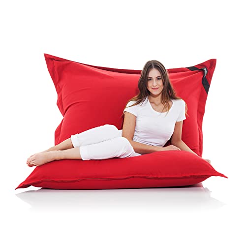 SMOOTHY Original Cotton Indoor XXL Sitzsack 400L Riesensitzsack Sitzkissen Sessel aus Baumwolle für Kinder & Erwachsene (180 x 140 cm, Feuer-Rot) von SMOOTHY