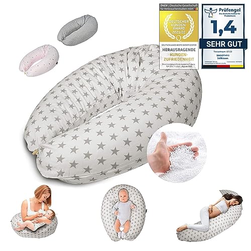 SMOOTHY Stillkissen Schwangerschaftskissen zum Schlafen, Erholen & Stillen Seitenschläferkissen Lagerungs-Kissen für Mutter und Baby mit hochwertiger EPS-Perlen Füllung 155 x Ø 30 cm (Beige) von SMOOTHY