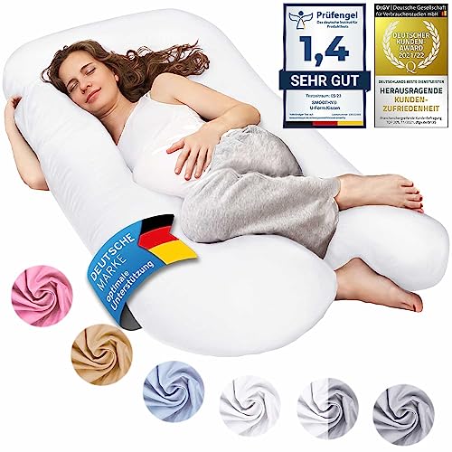 SMOOTHY XXL Schwangerschaftskissen Seitenschläferkissen, Lagerungskissen, Baby-Kissen & Stillkissen in U-Form mit abnehmbarem & waschbarem Bezug aus 100% Baumwolle (Classic XXL, 150 x 80 cm, Weiß) von SMOOTHY