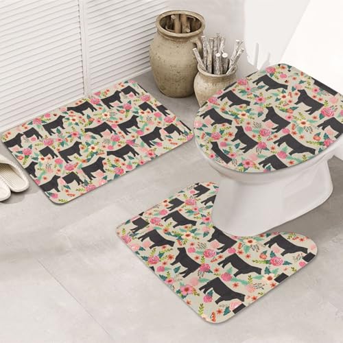 3-teiliges Badezimmerteppich-Set, ultraweich, rutschfest, Badteppich und saugfähige Badematte, Blume, Kuh, Badezimmerteppich, Badewanne, Dusche von SMSJTMWHN