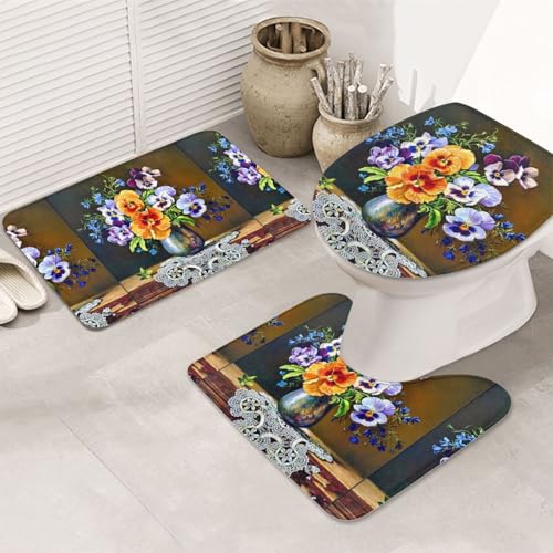 3-teiliges Badezimmerteppich-Set, ultraweich, rutschfest, Badteppich und saugfähige Badematte, Blumen-Diamant-Malerei, Badezimmerteppich, Badewanne, Dusche von SMSJTMWHN