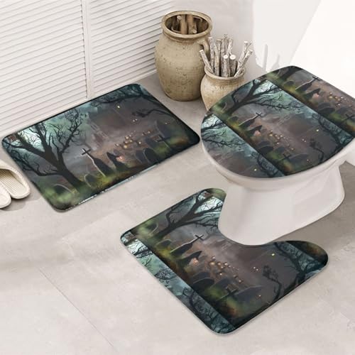 3-teiliges Badezimmerteppich-Set, ultraweich, rutschfest, Badteppich und saugfähige Badematte, Halloween-Horror-Badezimmerteppich, Badewanne, Dusche von SMSJTMWHN