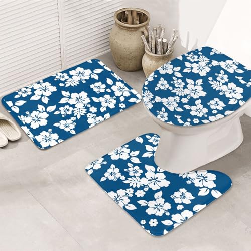 3-teiliges Badezimmerteppich-Set, ultraweich, rutschfest, Badteppich und saugfähige Badematte, Hawaii-Blume, Badezimmerteppich, Badewanne, Dusche von SMSJTMWHN