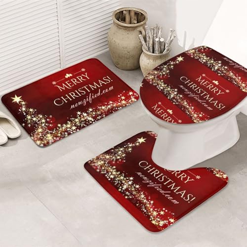 3-teiliges Badezimmerteppich-Set, ultraweich, rutschfest, Badteppich und saugfähige Badematte, Merry Christmas, Badezimmerteppiche, Badewanne, Dusche von SMSJTMWHN