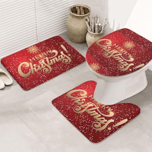 3-teiliges Badezimmerteppich-Set, ultraweich, rutschfest, Badteppich und saugfähige Badematte, Merry Christmas, Badezimmerteppiche, Badewanne, Dusche von SMSJTMWHN