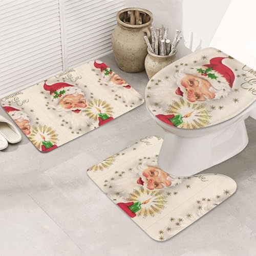 3-teiliges Badezimmerteppich-Set, ultraweich, rutschfest, Badteppich und saugfähige Badematte, Merry Christmas, Badezimmerteppiche, Badewanne, Dusche von SMSJTMWHN