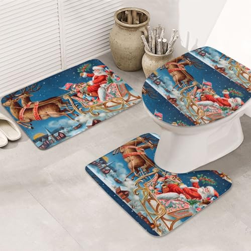 3-teiliges Badezimmerteppich-Set, ultraweich, rutschfest, Badteppich und saugfähige Badematte, Merry Christmas, Badezimmerteppiche, Badewanne, Dusche von SMSJTMWHN