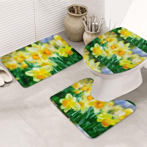 3-teiliges Badezimmerteppich-Set, ultraweich, rutschfest, Badteppich und saugfähige Badematte, Narzissen-Blume, Badezimmerteppich, Badewanne, Dusche von SMSJTMWHN